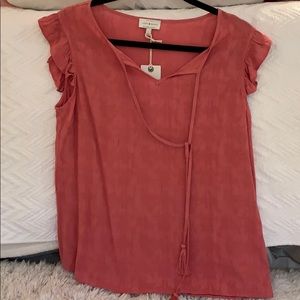 Lucky brand pink ruffled sleeved blouse